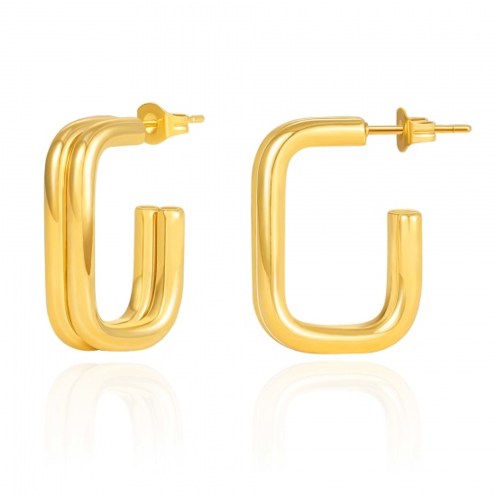 Immagine di 1 Paio Ecologico Elegante Squisito 18K Vero Oro Placcato 304 Acciaio Inossidabile Forma di U Orecchino Per Donne Regalo 25mm x 6mm
