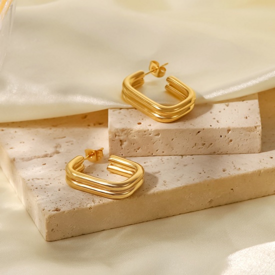 Immagine di 1 Paio Ecologico Elegante Squisito 18K Vero Oro Placcato 304 Acciaio Inossidabile Forma di U Orecchino Per Donne Regalo 25mm x 6mm