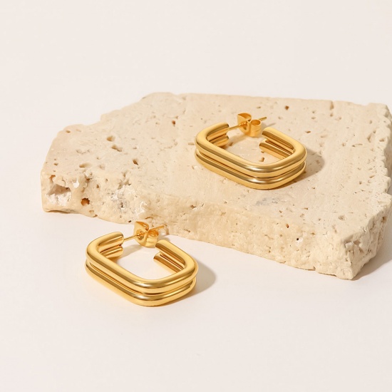 Immagine di 1 Paio Ecologico Elegante Squisito 18K Vero Oro Placcato 304 Acciaio Inossidabile Forma di U Orecchino Per Donne Regalo 25mm x 6mm
