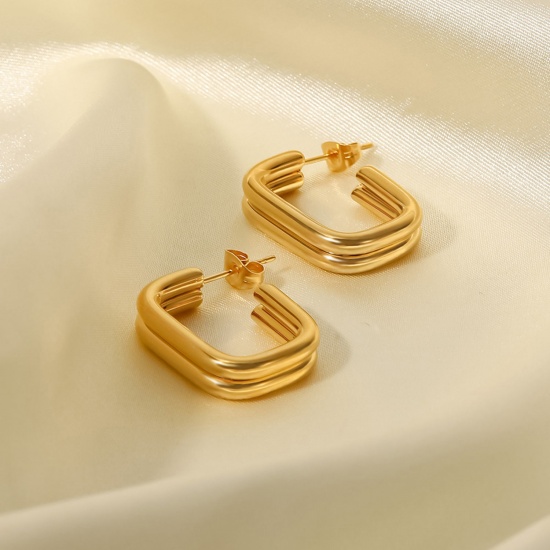 Immagine di 1 Paio Ecologico Elegante Squisito 18K Vero Oro Placcato 304 Acciaio Inossidabile Forma di U Orecchino Per Donne Regalo 25mm x 6mm