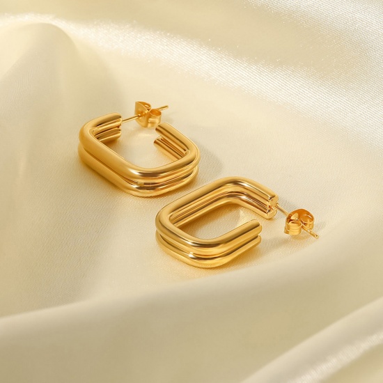 Immagine di 1 Paio Ecologico Elegante Squisito 18K Vero Oro Placcato 304 Acciaio Inossidabile Forma di U Orecchino Per Donne Regalo 25mm x 6mm