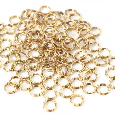 0.5mm 316 Stainless Steel Double Split Jump Rings Findings Round Real Gold Plated 4mm Dia., 20 PCs