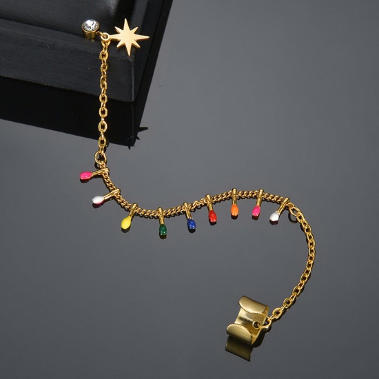 Picture of 304 Stainless Steel Stylish One Piece Ear Clip Stud Chain Earring Gold Plated Multicolor Tassel Star 13cm long, 1 Piece