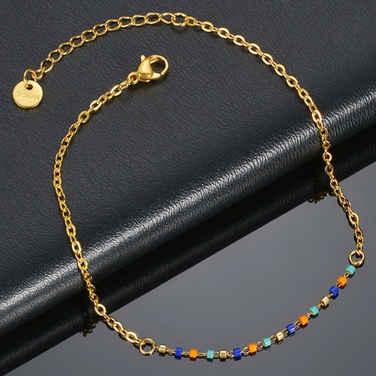 Picture of 304 Stainless Steel Stylish Link Chain Anklet Gold Plated Multicolor 20cm(7 7/8") long, 1 Piece