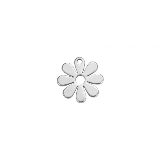 Bild von 304 Edelstahl Charms Gänseblümchen Silberfarbe 11mm x 11mm, 2 Stück
