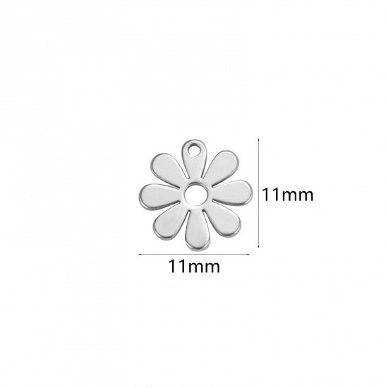 Bild von 304 Edelstahl Charms Gänseblümchen Silberfarbe 11mm x 11mm, 2 Stück