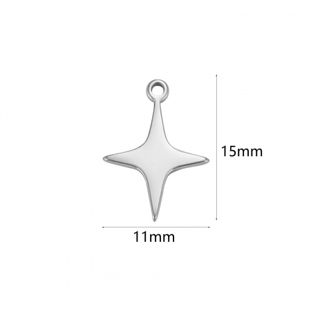 Picture of 304 Stainless Steel Charms Silver Tone Star 11mm x 15mm, 2 PCs