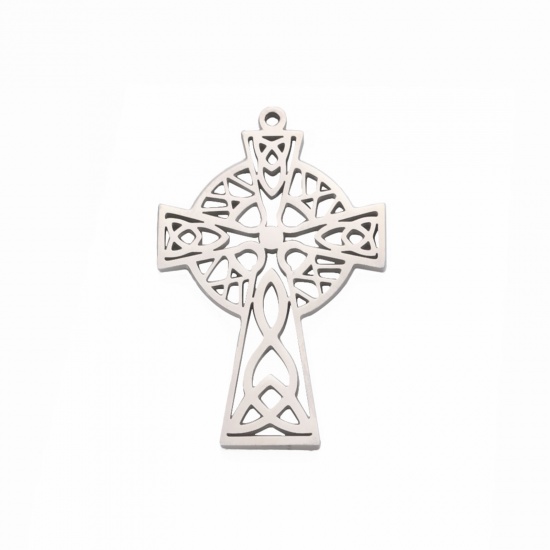 Picture of 304 Stainless Steel Charms Silver Tone Cross 30mm x 20mm, 1 Piece