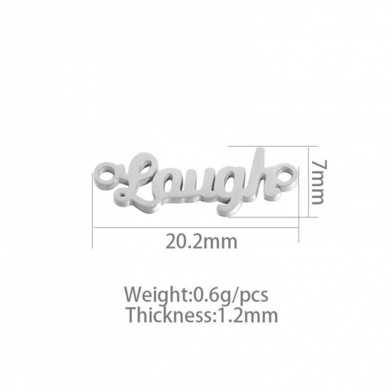 Picture of 304 Stainless Steel Connectors Silver Tone Message " Laugh " 20mm x 7mm, 1 Piece