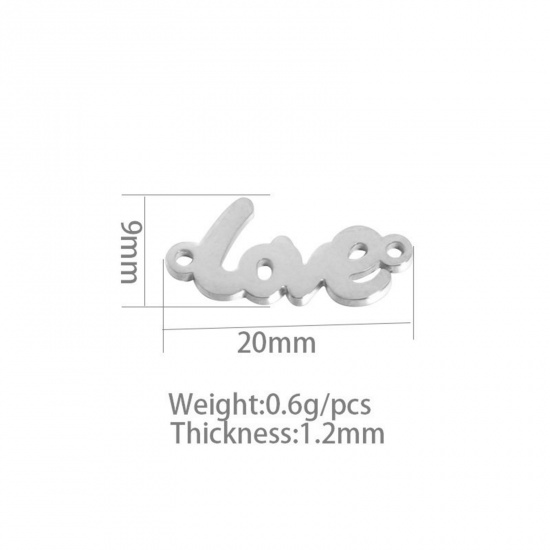 Picture of 304 Stainless Steel Connectors Silver Tone Message " LOVE " 20mm x 9mm, 1 Piece