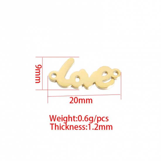 Picture of 304 Stainless Steel Connectors Charms Pendants 18K Gold Color Message " LOVE " 20mm x 9mm, 1 Piece