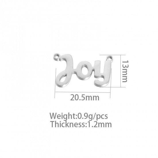 Picture of 304 Stainless Steel Connectors Silver Tone Message " JOY " 20.5mm x 13mm, 1 Piece