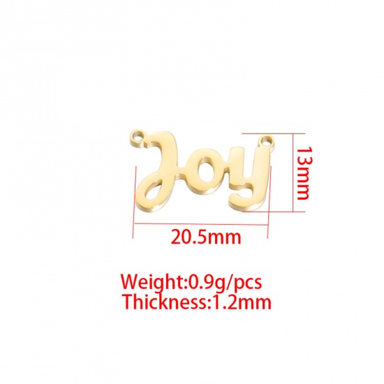 Picture of 304 Stainless Steel Connectors Charms Pendants 18K Gold Plated Message " JOY " 20.5mm x 13mm, 1 Piece