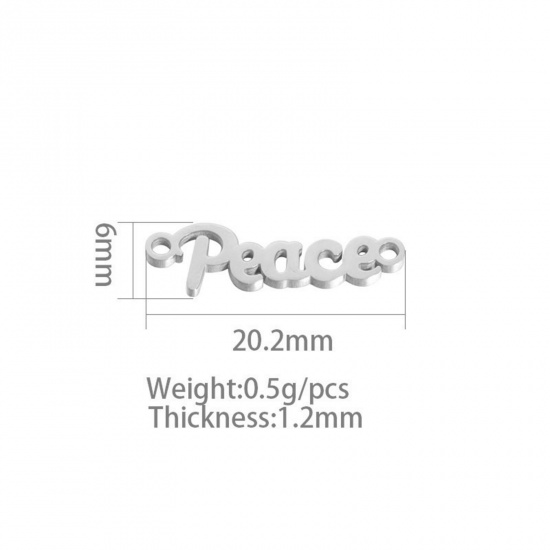 Picture of 304 Stainless Steel Connectors Silver Tone Message " Peace " 20mm x 6mm, 1 Piece