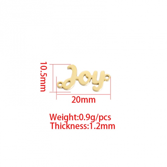 Picture of 304 Stainless Steel Connectors Charms Pendants 18K Gold Plated Message " JOY " 20mm x 10.5mm, 1 Piece