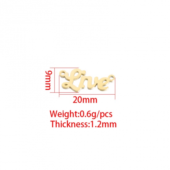 Picture of 304 Stainless Steel Connectors Charms Pendants 18K Gold Plated Message " Live " 20mm x 9mm, 1 Piece
