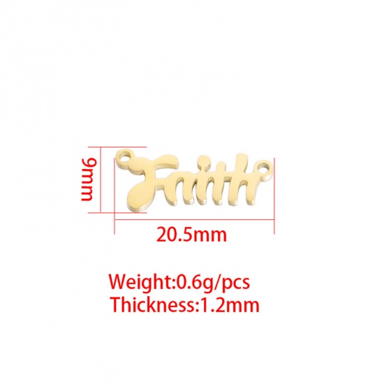 Picture of 304 Stainless Steel Connectors Charms Pendants 18K Gold Color Message " FAITH " 20.5mm x 9mm, 1 Piece