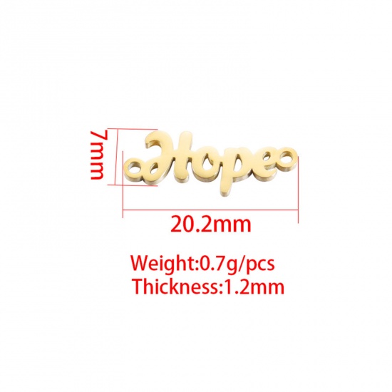 Picture of 304 Stainless Steel Connectors Charms Pendants 18K Gold Plated Message " Hope " 20mm x 7mm, 1 Piece