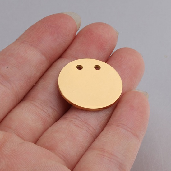 Picture of 304 Stainless Steel Connectors Charms Pendants 18K Gold Color Round Polished 21mm Dia., 2 PCs