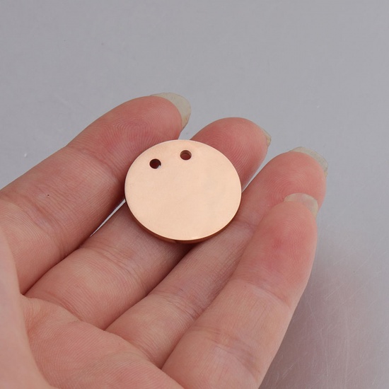 Picture of 304 Stainless Steel Connectors Charms Pendants Rose Gold Round Polished 21mm Dia., 2 PCs