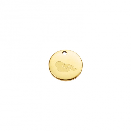 Picture of 304 Stainless Steel Charms 18K Gold Color Round Bird 12mm Dia., 1 Piece