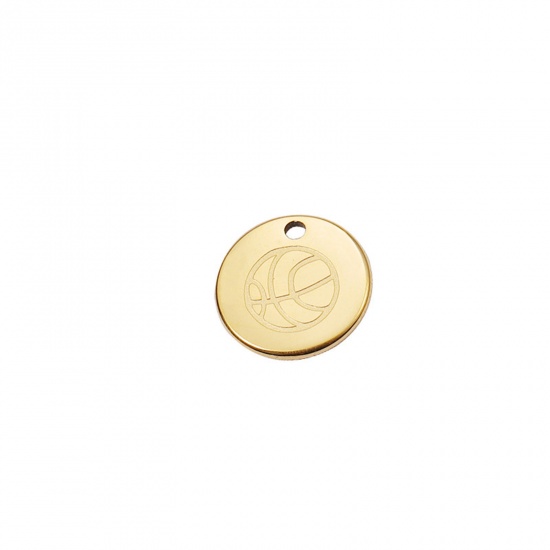 Picture of 304 Stainless Steel Charms 18K Gold Color Round Basketball 12mm Dia., 1 Piece