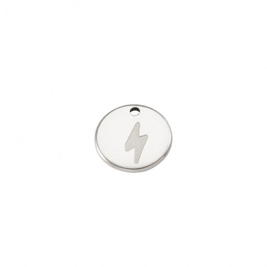 Picture of 304 Stainless Steel Charms Silver Tone Round Lightning 12mm Dia., 1 Piece