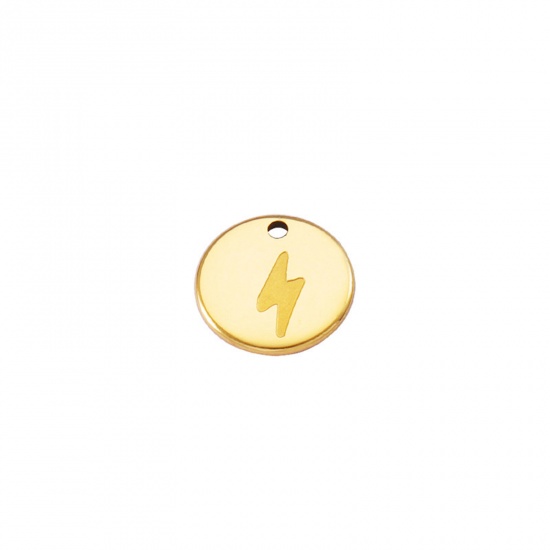 Picture of 304 Stainless Steel Charms 18K Gold Color Round Lightning 12mm Dia., 1 Piece