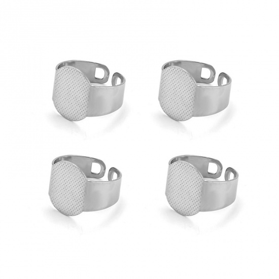 Picture of 304 Stainless Steel Open Adjustable Rings Silver Tone Glue On (Fits 15.5x12mm) 19mm(US Size 9), 5 PCs