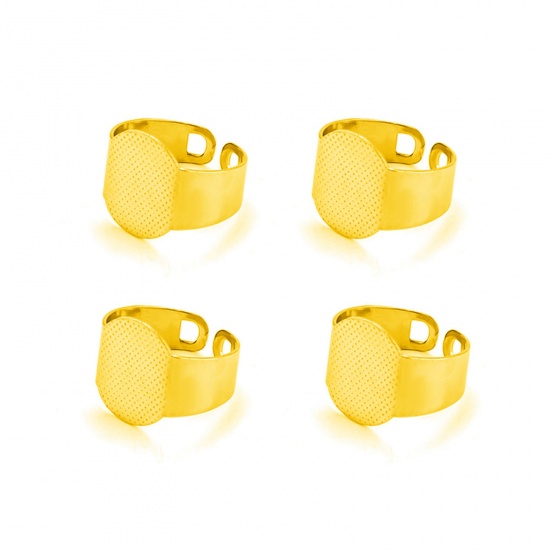 Picture of 5 PCs 304 Stainless Steel Open Adjustable Rings 18K Gold Plated Glue On (Fits 15.5x12mm) 19mm(US Size 9)