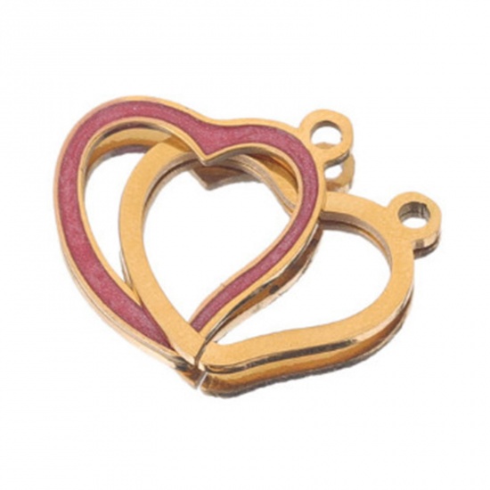 Picture of 304 Stainless Steel Connectors Gold Plated Red Heart Enamel 26mm x 14mm, 1 Piece