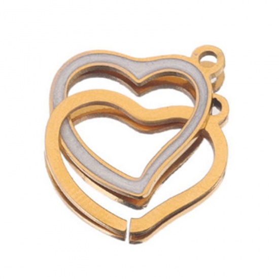 Picture of 304 Stainless Steel Connectors Gold Plated White Heart Enamel 26mm x 14mm, 1 Piece