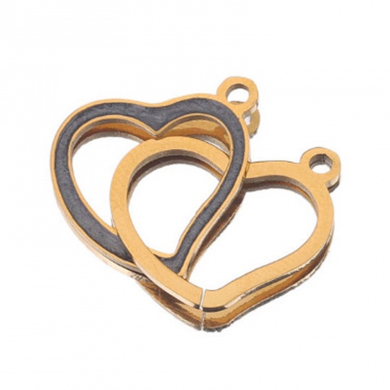 Picture of 304 Stainless Steel Connectors Gold Plated Black Heart Enamel 26mm x 14mm, 1 Piece