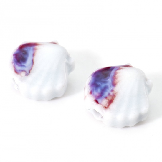 Immagine di Ceramica Diatanziale Perline Conchiglia Blu Chiaro Circa 3D Circa 12mm x 11.5mm, Foro: Circa 1.6mm, 10 Pz