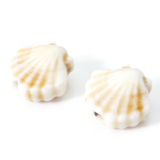Immagine di Ceramica Diatanziale Perline Conchiglia Beige Circa 3D Circa 12mm x 11.5mm, Foro: Circa 1.6mm, 10 Pz