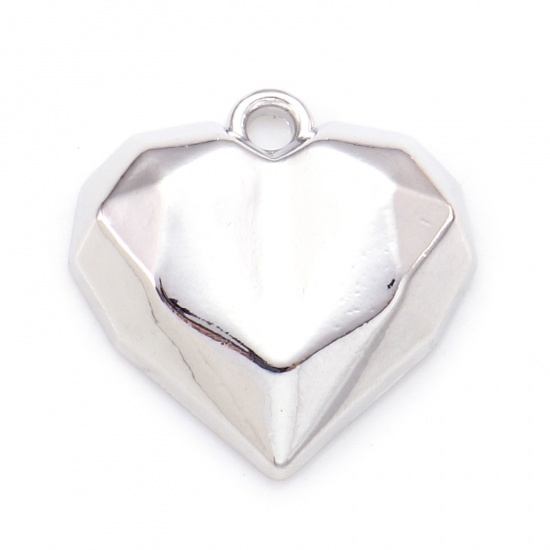 Picture of Zinc Based Alloy Valentine's Day Charms Silver Tone Heart Faceted 18mm x 17.5mm, 5 PCs