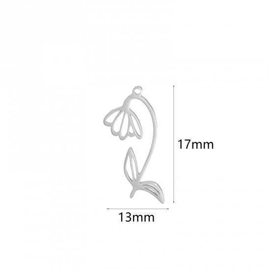 304ステンレス鋼 チャーム シルバートーン スノーフレーク 13mm x 17mm、 1 個 の画像