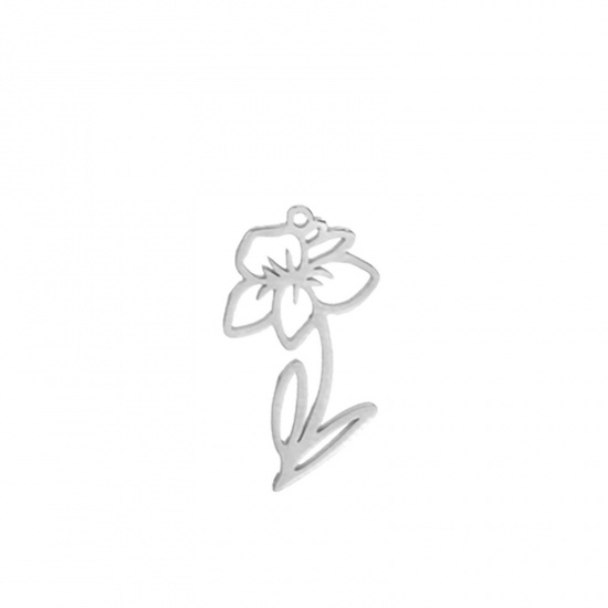 Picture of 304 Stainless Steel Charms Silver Tone Daffodil Flower 13mm x 17mm, 1 Piece