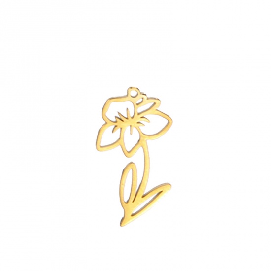 Picture of 304 Stainless Steel Charms 18K Gold Color Daffodil Flower 13mm x 17mm, 1 Piece