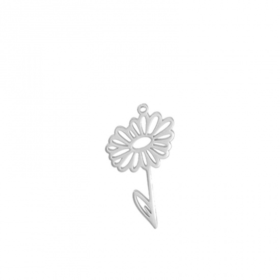 Picture of 304 Stainless Steel Charms Silver Tone Daisy Flower 13mm x 17mm, 1 Piece