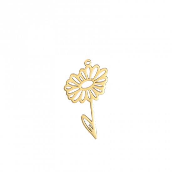 Picture of 304 Stainless Steel Charms 18K Gold Color Daisy Flower 13mm x 17mm, 1 Piece