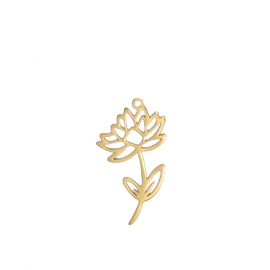 Picture of 304 Stainless Steel Charms 18K Gold Color Lotus Flower 13mm x 17mm, 1 Piece