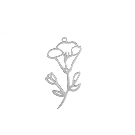 Picture of 304 Stainless Steel Charms Silver Tone Morning Glory Flower 13mm x 17mm, 1 Piece