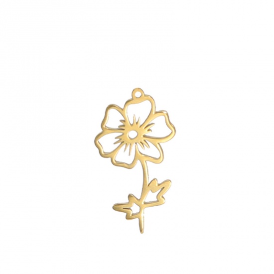 Picture of 304 Stainless Steel Charms 18K Gold Color Chrysanthemum Flower 13mm x 17mm, 1 Piece