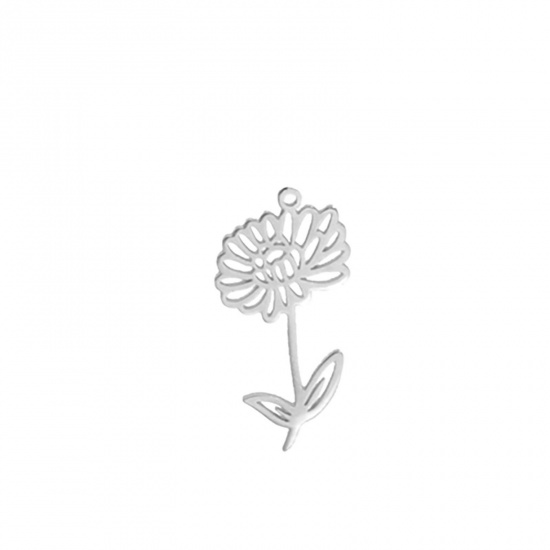 Picture of 304 Stainless Steel Charms Silver Tone Chrysanthemum Flower 13mm x 17mm, 1 Piece