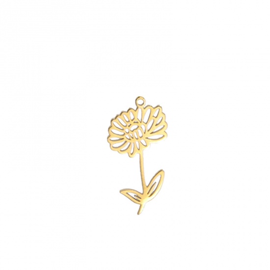 Picture of 304 Stainless Steel Charms 18K Gold Color Chrysanthemum Flower 13mm x 17mm, 1 Piece