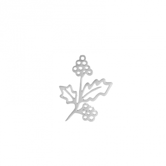 Picture of 304 Stainless Steel Charms Silver Tone Christmas Holly Leaf 13mm x 17mm, 1 Piece