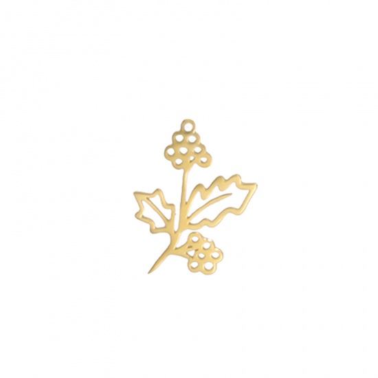 Picture of 304 Stainless Steel Charms 18K Gold Color Christmas Holly Leaf 13mm x 17mm, 1 Piece