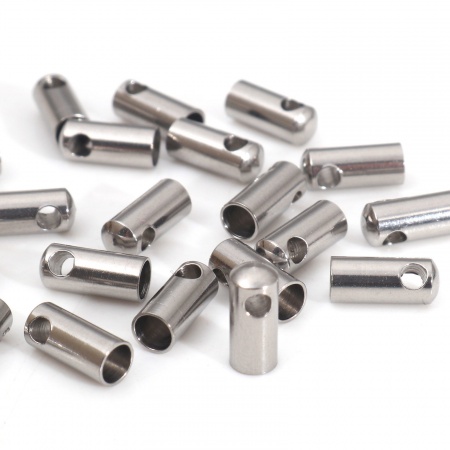304 Stainless Steel End Caps For Necklace Bracelet Jewelry Making Cylinder Silver Tone 8mm x 3mm, 50 PCs
