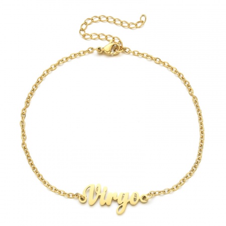 Picture of Wholesale Message " VIRGO " 304 Stainless Steel Rolo Chain Anklet, Gold Plated Eco-friendly Vacuum Plating, Women's Ins Style Gift Jewelry Supply, 21cm(8.3") long, 1 Piece